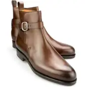 MEN HANDMADE JODHPURS STRAP AROUND ANKLE HIGH BUCKLE BROWN LEATHER BOOTS/SHOES
