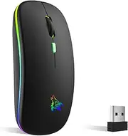 TQQ Wireless Mouse, 2.4 GHz USB & Bluetooth, 1600 DPI, Rechargeable, Black, Ambidextrous, Modern LED Mouse for Laptop, PC, Mac, Tablet, Smartphone