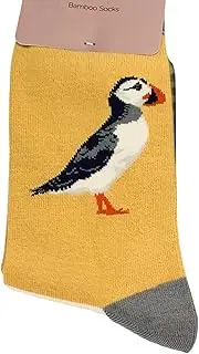 [Purple Possum] Puffin Women's Yellow and White Ducks Striped Puffins Pattern Bamboo Cotton Blend Socks Size 3-7, Yellow, 4.5-8 US