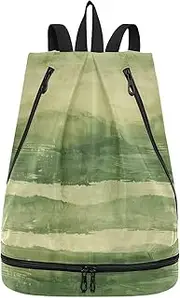 Yoogain Old Paper Texture Green Stripes Drawstring sport bags hiking string back pack with Wet Dry Compartments, Old Paper Texture Green Stripes, 1 size