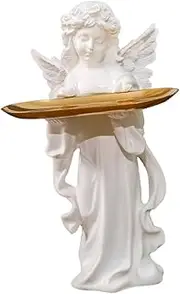JISADER Angel Statue Storage Tray, Angel Figurine Key Holder Birthday Gift Perfume Tray Jewelry Tray Angel Sculpture for Home Decor