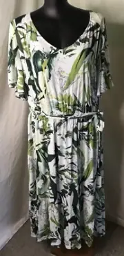 AUTOGRAPH GRREN & WHITE “BOTANICA” FLUTTER SLEEVE TIERED DRESS-SIZE 26 NEW STOCK