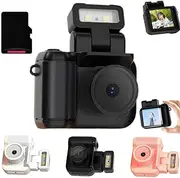 Retro Snap Camera Mini Digital,1080P Vintage Small Digital Camera Video Recorder with LED Flash Light,Mini Camera Keychain,Portable Travel Thumb Camera for Vlogging Life Recording (Black 32G)