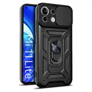 2PCS Shockproof Case for Xiaomi 11 Lite Ring Stand Push Pull Camera Protection Phone Cover for Xiaomi 11 Lite - Black Xiaomi 11 Lite