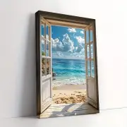 Framed Canvas Sea Beach Blue Seascape Wall Art - Perfect for Living Room