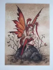 Redheaded Wood FLOWER FAERY Faerie FAIRY POSTCARD ART PRINT BY AMY BROWN