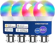 Smart Light Bulbs, B22 RGB Light Bulb, 60W Equivalent, 2700K-6500K Dimmable Wi-Fi Light Bulb, 16 Million Colors, Schedule & Timer, Voice Control, Compatible with Alexa, Google Home, 4 Pack