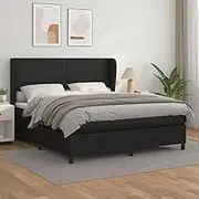 vidaXL Queen-Size Box Spring Bed with Mattress and Faux Leather Design, Adjustable Headboard, Medium-Hard Support, Easy-Clean Material, Black