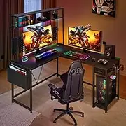 Corner Gaming Desk L Shaped Computer Study Work Table Home Office Workstation with RGB LED Light,Host Stand, Storage Bag,Type-C and USB Charging Ports,Cup Holder & Headphone Hooks