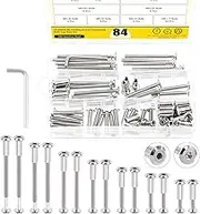 85 Pcs 7 Size M6x20mm-80mm Nickel Plated Silver Hex Drive Socket Cap Bolts Assortment Kit with Hex Key Countersunk Screw Barrel Nuts Binding Screws for Crib Belt Buckle Cabinet Furniture