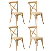 Oikiture 4PCS Crossback Dining Chair Solid Birch Timber Wood Ratan Seat Natural