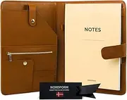 Nordform Portfolio Leather Folder - Writing Case with YKK Zip, A4 Briefcase Organiser, Folder with Pen Holder & Document Bag - Ideal for Office, Conferences & Presentations - Cognac