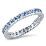 Eternity Ring Sterling Silver 925 Rhodium Plated Band Width 3 mm Sizes 4 - 10