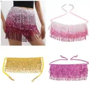 Womens Belly Dance Tiered Sequins Tassels Skirt Fringed Hip Scarf Waist Chain