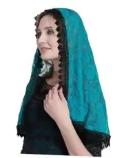 Lace Mantilla Catholic Chapel Veil - Rose Lace Latin Mass Teal Veil