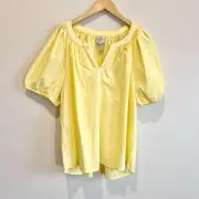 NWT St. John's Bay Womens Yellow Peasant Blouse Embroidered Sleeve XXL Summer