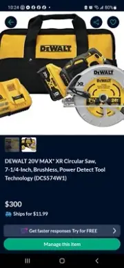 DeWALT 20V MAX XR DCS574W1 7-1/4" Circular Saw Kit (Battery + Charger)