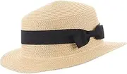 [Healeved] Ladies Beach Wide Brim Floppy Sun Hat with Woven Floral Detail UV Protection and Foldable Design for Travel and Summer Outings for Women White