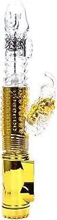 Thrusting Dildo Rabbit Vibrator Sex Toys for Women, G-Spot Dildo Thrusting Vibrator Clitoral Nipple Stimulator, Realistic Anal Plug Toys Dildos Adult Sex Toy for Woman Pleasure (Gold)