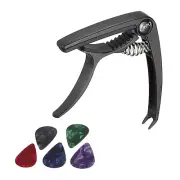 Guitar Capo Black with 5 Picks for Electric Guitar, Bass, 1 Set