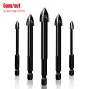 5Pcs 1/4" Hex Shank Tile Drill Bit Set 3/4/5/6/7mm Drilling Bit Cemented Carbide