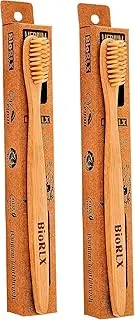 [BioRLX] Bamboo Toothbrush - Biodegradable Wooden Toothbrushes, Natural BPA Free - Wooden Toothbrush, Eco-Friendly - Compostable and Durable (Two Pieces, Medium)