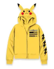 NEW Pokémon Pikachu Yellow Zip Up Hoodie Jacket Kids Unisex Size L 10/12.