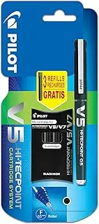 Pilot V5 Cartridge System Liquid Ink Rollerball, 0.5 mm Tip Single Pen with 3 Free Refills - Black