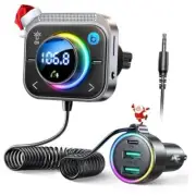Bluetooth 5.3 FM/AUX Bluetooth Car Adapter, 【Air Vent Installation & Bass Black