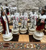Crusades Themed Handmade Wood Chess Sets Hand-Painted Middle Age X-Large Chess