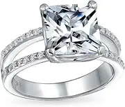 [Bling Jewelry] Timeless Classic Personalized Simple AAA CZ Square Princess Cut Solitaire Promise Engagement Ring for Women With .925 Sterling Silver Cubic Zirconia Pave Side Stone Band