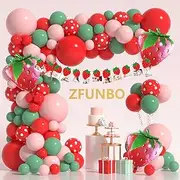 ZFUNBO Strawberry Balloon Arch Kit Berry First Sweet One Birthday Party Decorations with Red Pink Sage Green Polka Dot Baby Shower Garland Supplies Strawberry Foil Balloons Banner for Girl Decor