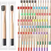 Purpeak 24 Pcs Kids Bamboo Toothbrushes Soft Bristle Toddler Toothbrush BPA Free Wooden Travel Toothbrushes for Kids Children Home Travel School, 5.7 Inches, Individually Wrapped