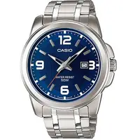 在飛比找PChome24h購物優惠-CASIO 世界城市新風範日曆指針錶-藍 (MTP-1314