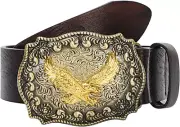 Western Cowboy Leather Belt with Buckle,Cowboy Animal Buckle Belt,Embossed Cowbo