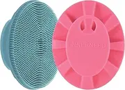[INNERNEED] Silicone Face Scrubber, Exfoliating Brush Manual Handheld Facial Cleansing Brush Blackhead Remover, Food-Grade Soft Bristles (Dark Green+Pink)