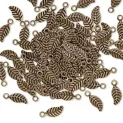 100 Antiqued Brass Plated Brass 7x3.5mm Double Sided Leaf Drop Charms Leaves