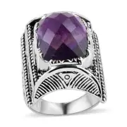 10.90ctw Sajen Silver African Amethyst Ring Platinum Plated Sterling Size 7