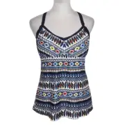 Yonique Feather Print Boho Tankini Top NWT Size Medium Aztec Print Tankini