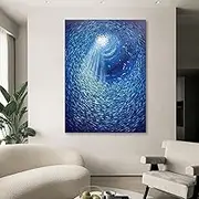 100% Hand Painted Oil Painting Artwork - Abstract Seabed Fish School Texture Canvas Wall Art,for Living Room Bedroom Home Decorations Wall Decor,As Shown,70 X 110 Cm(28"X44")