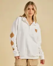 [Rhythm] Rhythm Women's Solitude 1/4 Zip Crewneck Sweatshirt in Vintage White 4 Vintage White