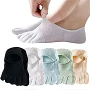 [Dress Cici] 5 Finger No Show Socks with Silicone Grip Your Heel Non Slip Cotton invisible Tabi Socks for Women (5 Pack)