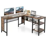 Giantex 1.5M L-shaped Office Desk Corner Desk w/Shelves Writing Desk Computer Workstation Brown