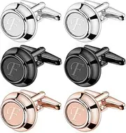 [AMITER] Mens Cufflinks with Initial A-Z, Classic 26 Letters Cuff Links for Men Business Wedding Shirts - 3 Pairs (Silver + Black + Rose Gold)