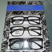 +2.00 Mens reading glasses Max Studio 3 pair black blue 1 camo marble design