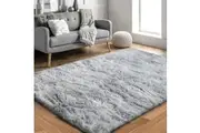 Soft Shag Area Rug, Anti-Skid Fluffy Fur, Grey White, 200x250cm