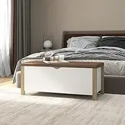 Storage Box with Cushion White and Sonoma Oak 105x40x45 cm Engineered Wood,Storage Chests 21.8KG-326773