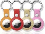 4 Pack Airtag Holder, Air Tag Keychain, PU Leather Airtag Case, Air Tagsmate for Luggage, Comes with Ring Metal Snap Keyring