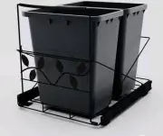 Black Under Counter Cabinet Sink Slide Out Pull Out Double/Dual Trash Can Holder