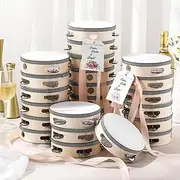 Lukmaa 24 Set 6 Inch Tambourine for Adults Tambourines Bulk Wooden Hand Held Drum with Metal Jingles, Gift Tags, Beige Ribbon Percussion Gift Musical Instrument for Church Wedding Party Favor